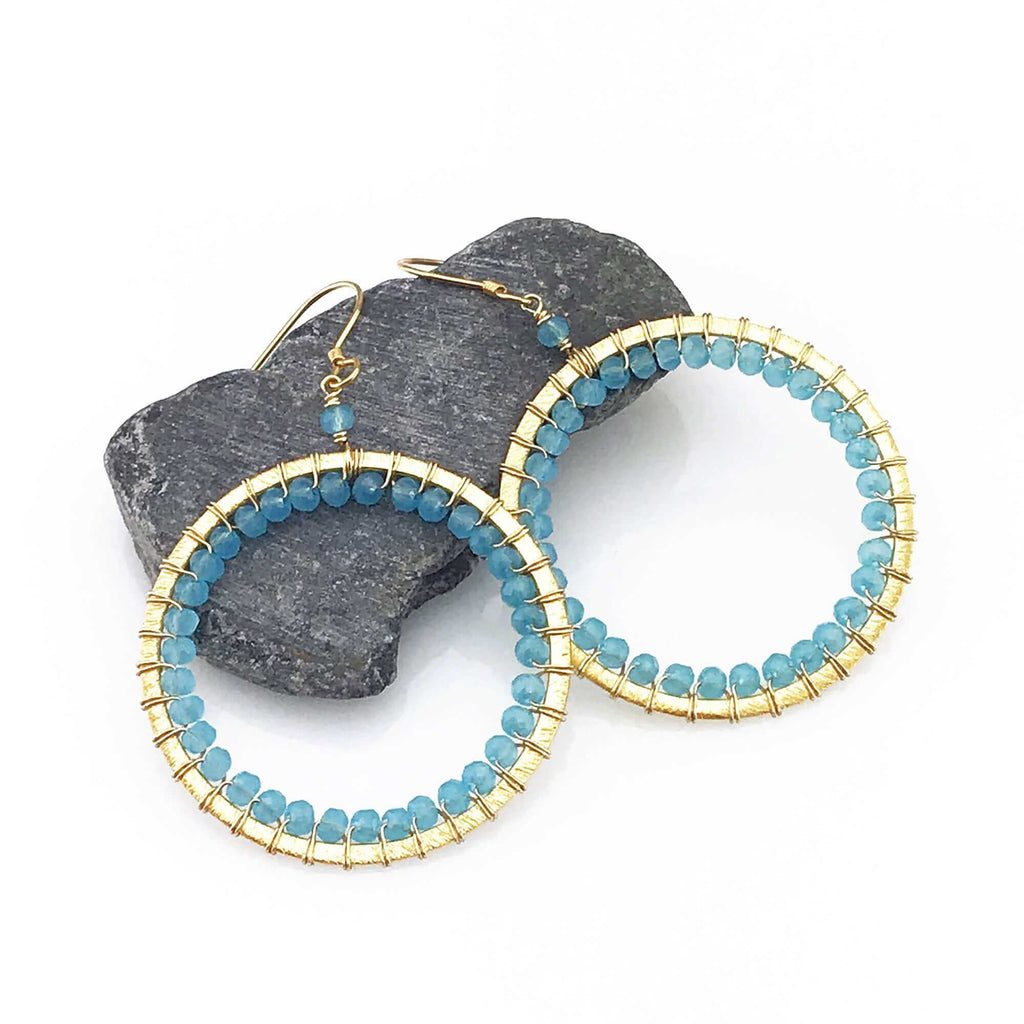 Blue Chalcedony Halo Earrings