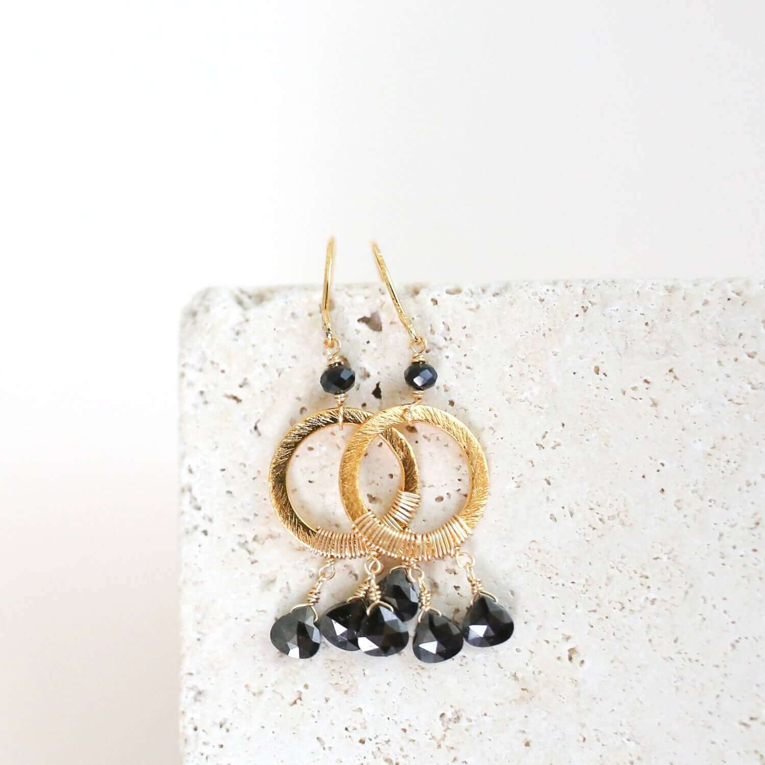 Black Spinel Mini Boho Earrings